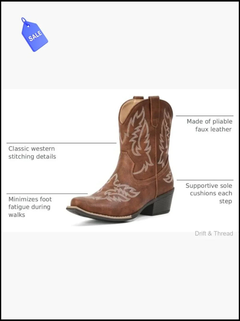 Women's Ankle Cowgirl Boots Faux Leather Western